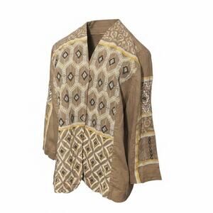 Chico's Multicolor Embroidered Beaded Jacket Sz 2(L12)Linen Blend NWOT
